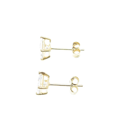 925 Sterling Silver Gold Plated Princess-Cut C Z Stud Earrings