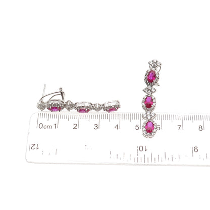 925 Sterling Silver Lab-Created Ruby & C Z Bohemian Omega Back Earrings
