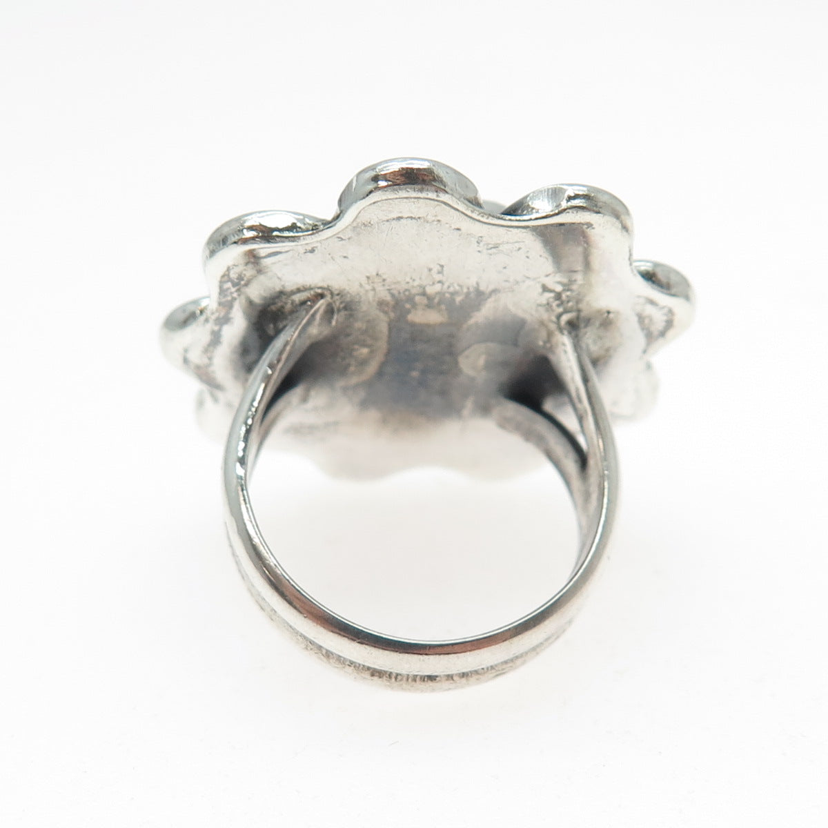 Old Pawn 925 Sterling Silver Vintage MOP Flower Oxidized Tribal Ring Size 5.5