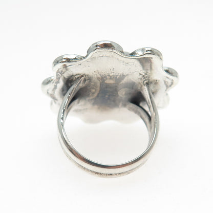 Old Pawn 925 Sterling Silver Vintage MOP Flower Oxidized Tribal Ring Size 5.5