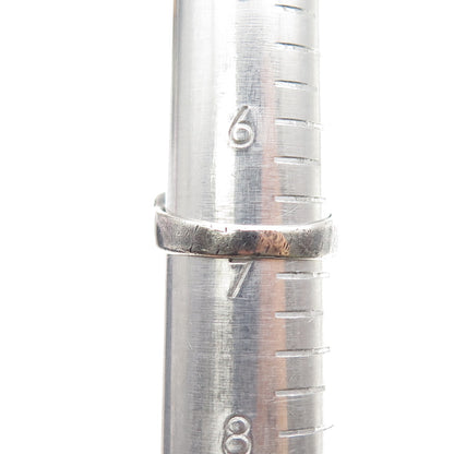 925 Sterling Silver Vintage Real Amethyst Modernist Oxidized Ring Size 7