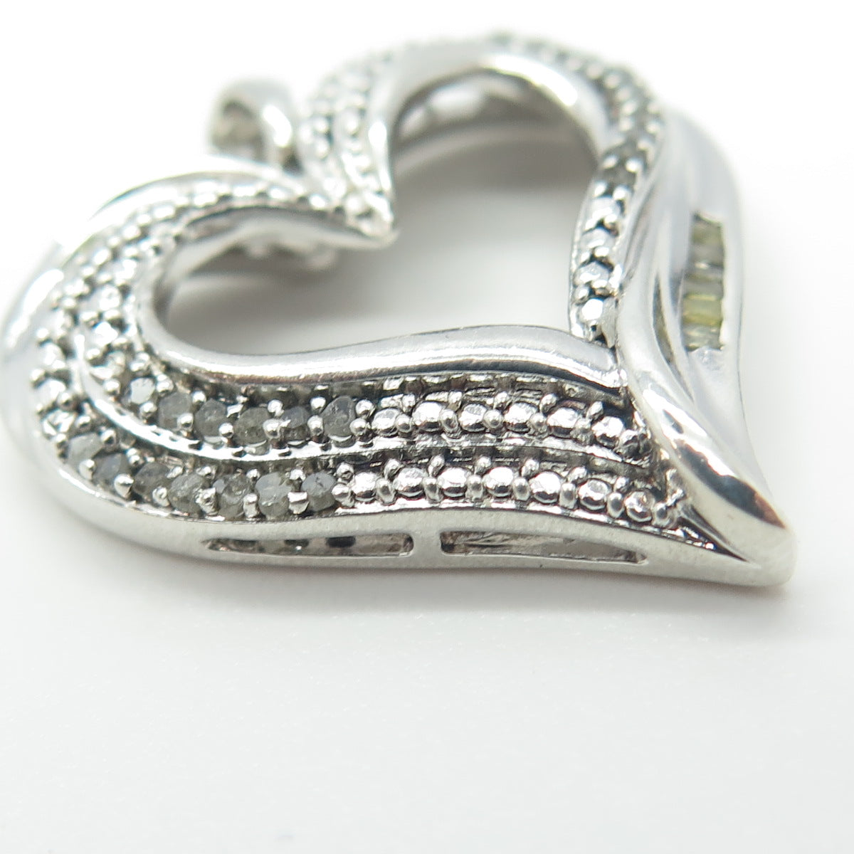 925 Sterling Silver Real Multi-Cut White & Canary Diamond Heart Pendant