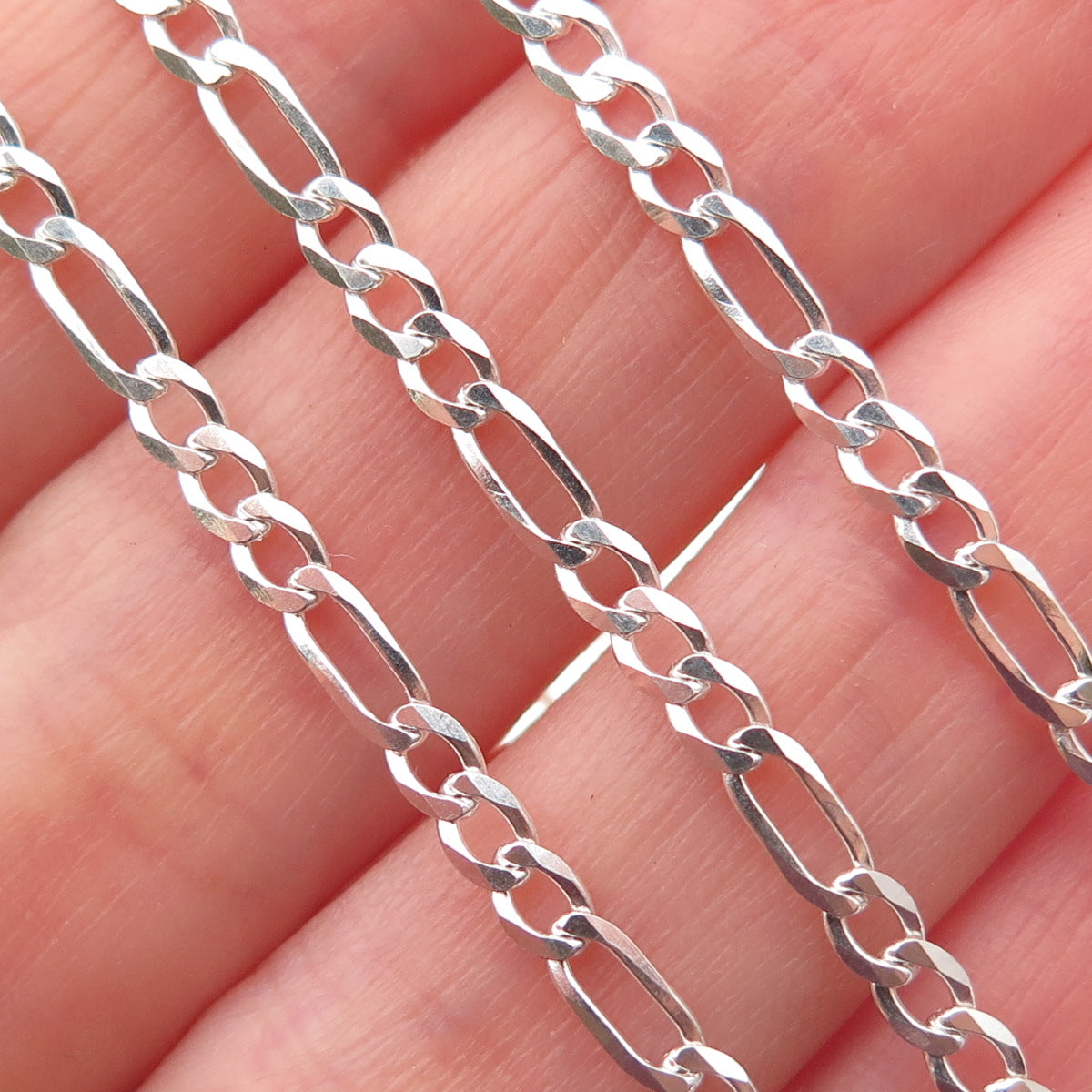 925 Sterling Silver Italy Figaro Chain Necklace 24"