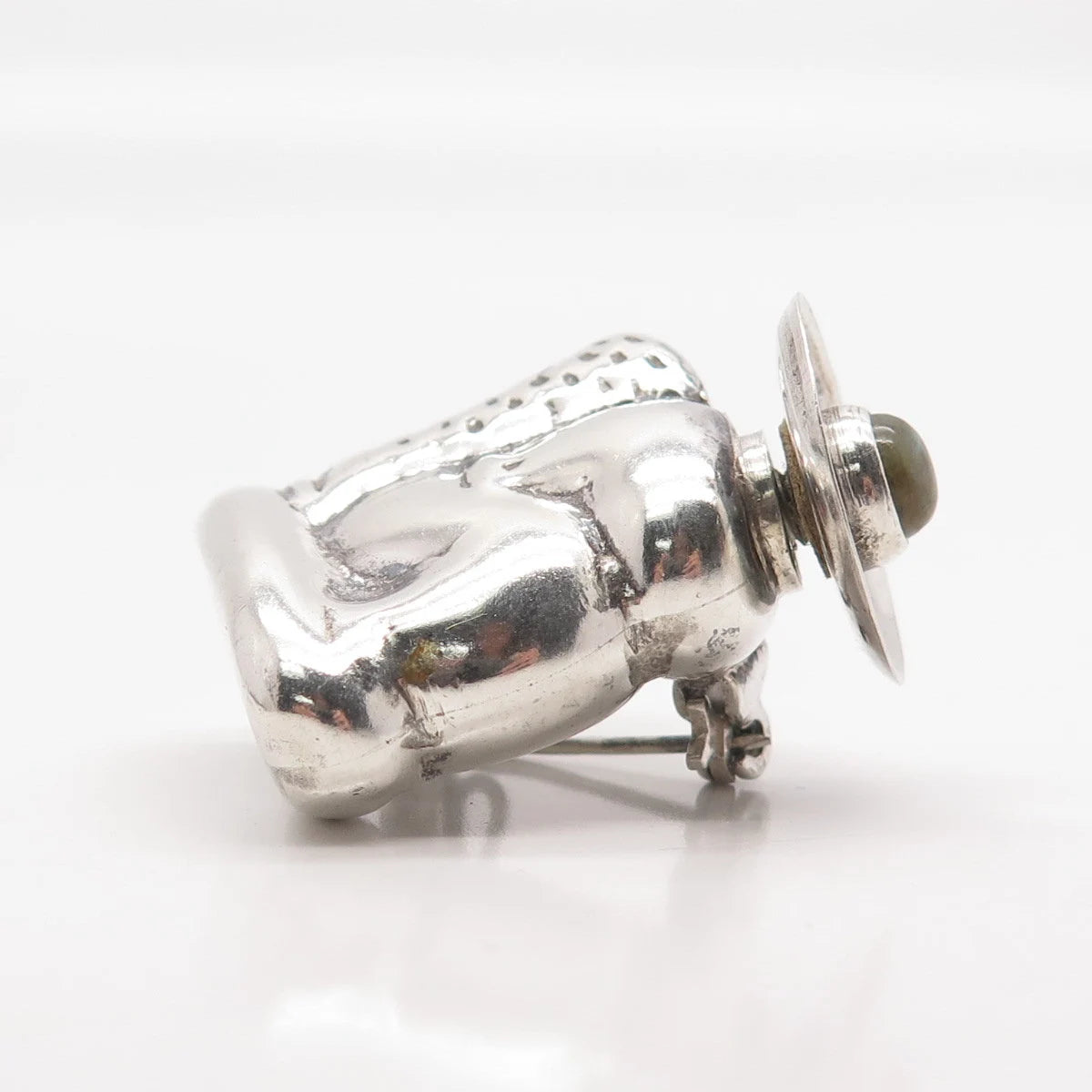 925 Sterling Silver Vintage Real Labradorite Gemstone Perfume Bottle Pin Brooch