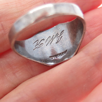 925 Sterling Silver Antique 1942 Enamel SMS College Oxidized Ring Size 10.75