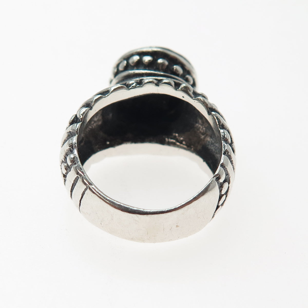 925 Sterling Silver Vintage Mexico Modernist Dotted Spiral Oxidized Ring Size 6