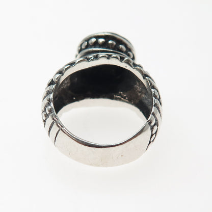 925 Sterling Silver Vintage Mexico Modernist Dotted Spiral Oxidized Ring Size 6