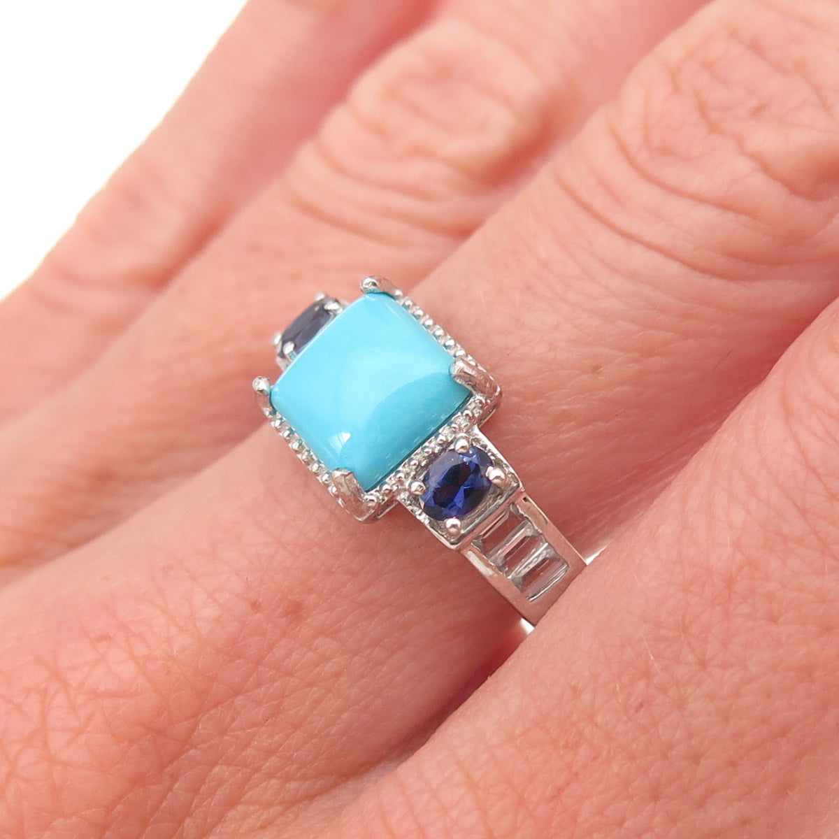 Chuck Clemency 925 Sterling Silver Real Turquoise Tanzanite & Topaz Ring Size 8