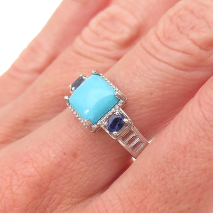 Chuck Clemency 925 Sterling Silver Real Turquoise Tanzanite & Topaz Ring Size 8