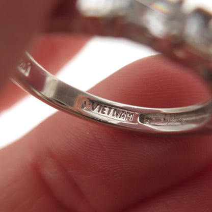925 Sterling Silver Oval & Emerald-Cut C Z Half Eternity Band Ring Size 8.25