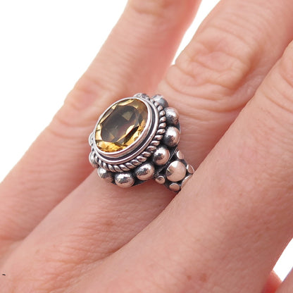 Suarti Bali 925 Sterling Silver Vintage Real Citrine Beaded Oxidized Ring Size 6