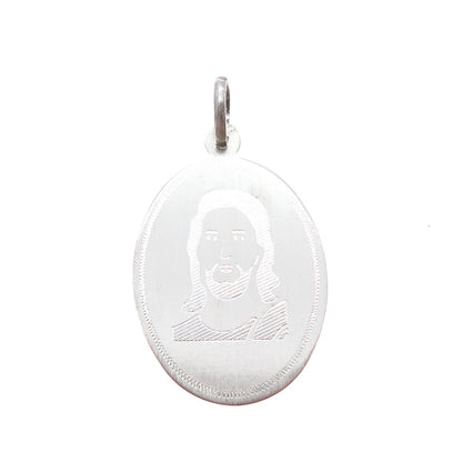 925 Sterling Silver Vintage Engraved Jesus Charm Pendant