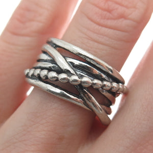 TAMIR ZUMAN 925 Sterling Silver Vintage Israel Crossover Beaded Ring Size 8.25