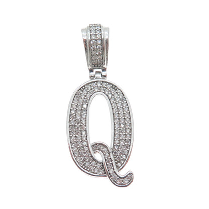 925 Sterling Silver Round-Cut Shaped C Z Letter Q Initial Sparkle Pendant