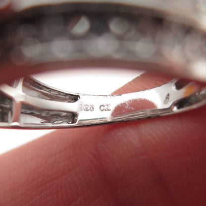 925 Sterling Silver Round-Cut C Z 3-Row Ring Size 7.25