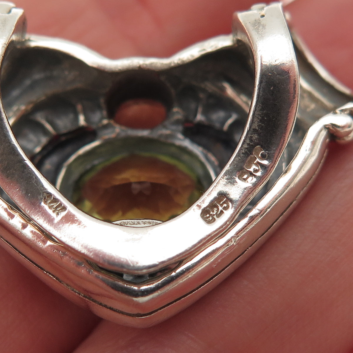 SAMUEL BENHAM Sterling Silver 14K Gold Vintage Real Peridot Heart Slide Pendant