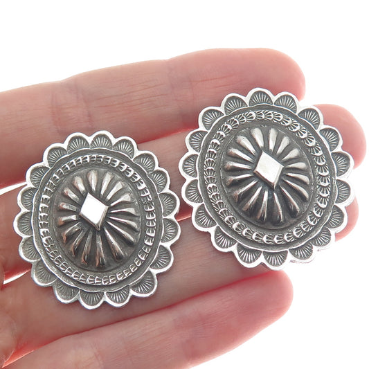 FRED MALONEY NAVAJO Old Pawn Sterling Silver Vintage Concho Oxidized Earrings
