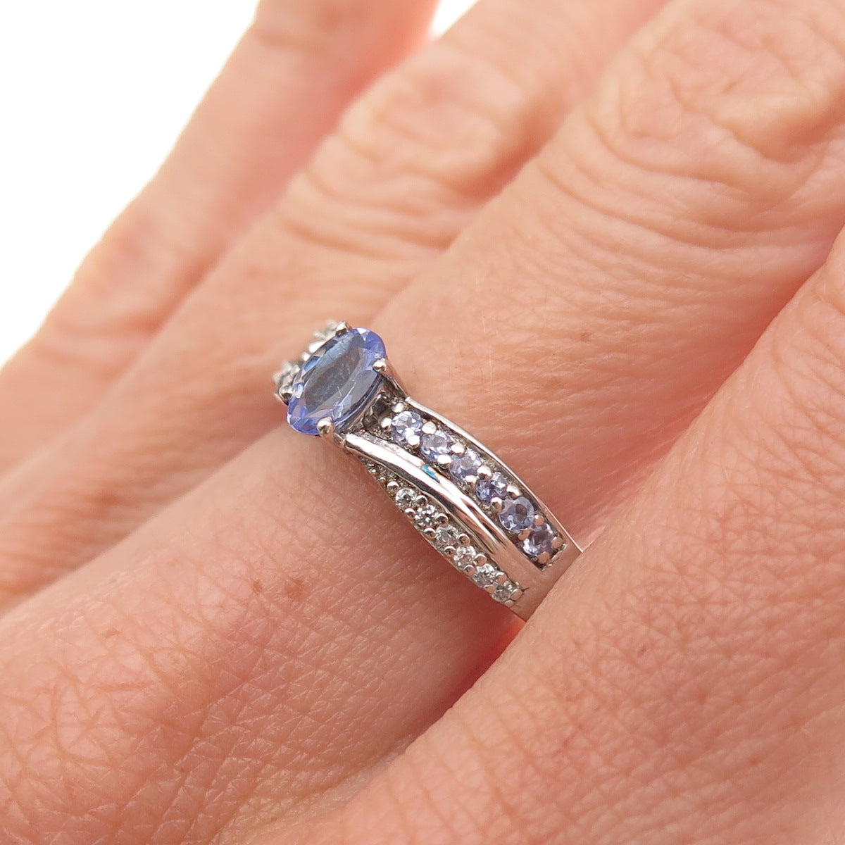 Chuck Clemency 925 Sterling Silver Real Tanzanite & White Topaz Ring Size 8