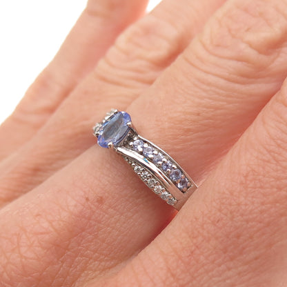 Chuck Clemency 925 Sterling Silver Real Tanzanite & White Topaz Ring Size 8