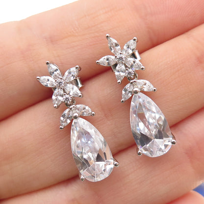 925 Sterling Silver Pear Marquise & Round-Cut C Z Dangle Earrings