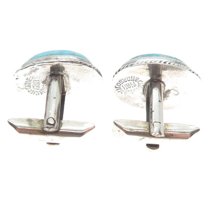 925 Sterling Silver Vintage Mexico Faux Turquoise Oxidized Cufflinks
