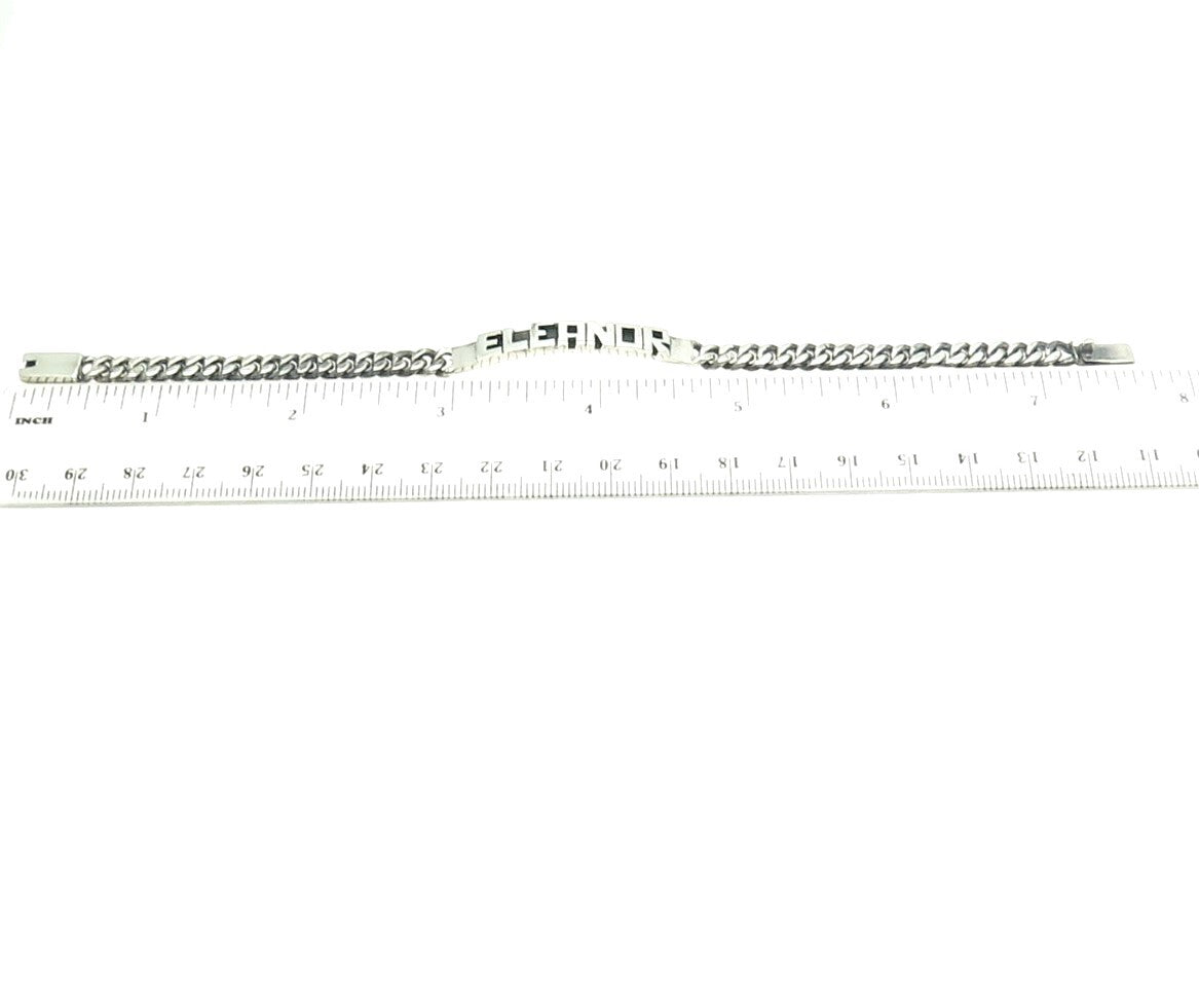 925 Sterling Silver Vintage Mexico "Eleonor" ID Cuban Link Bracelet 7"