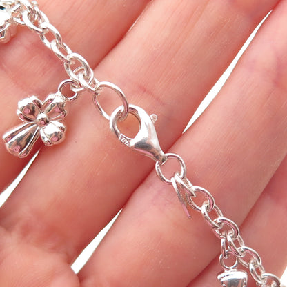 Jacmel Mauritius 925 Sterling Silver Vintage Cross Dangle Charms Bracelet 7.75"