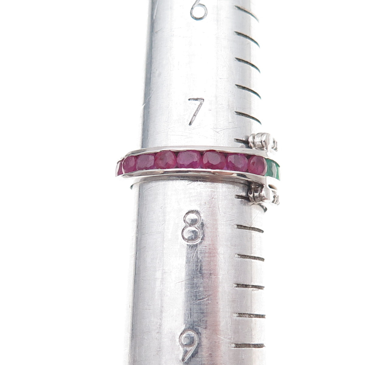 Chuck Clemency 925 Sterling Real Ruby Topaz Emerald Rotating Band Ring Size 7.5