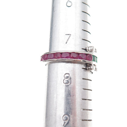 Chuck Clemency 925 Sterling Real Ruby Topaz Emerald Rotating Band Ring Size 7.5