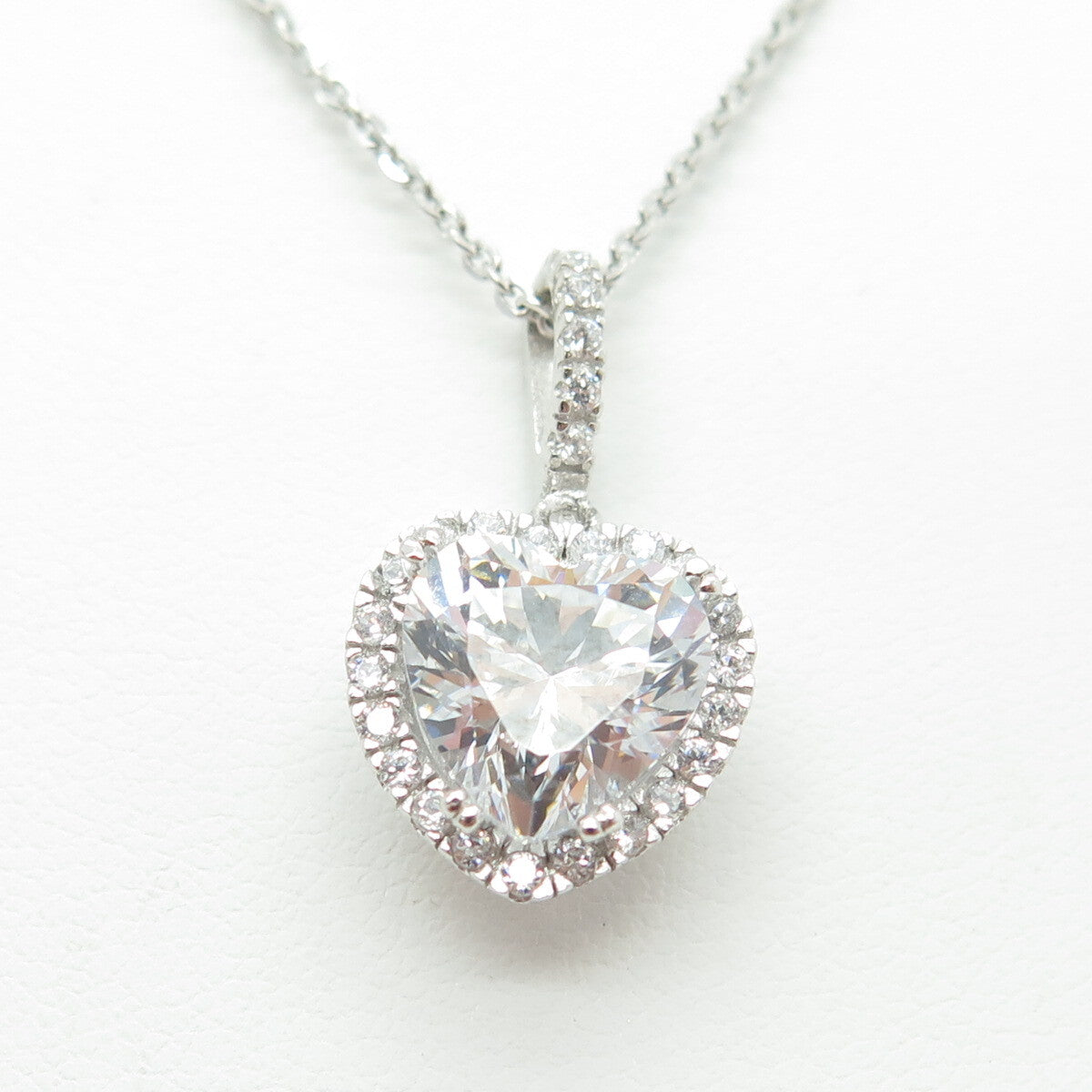 925 Sterling Silver Italy Round & Heart-Cut C Z Cable Chain Necklace 16"