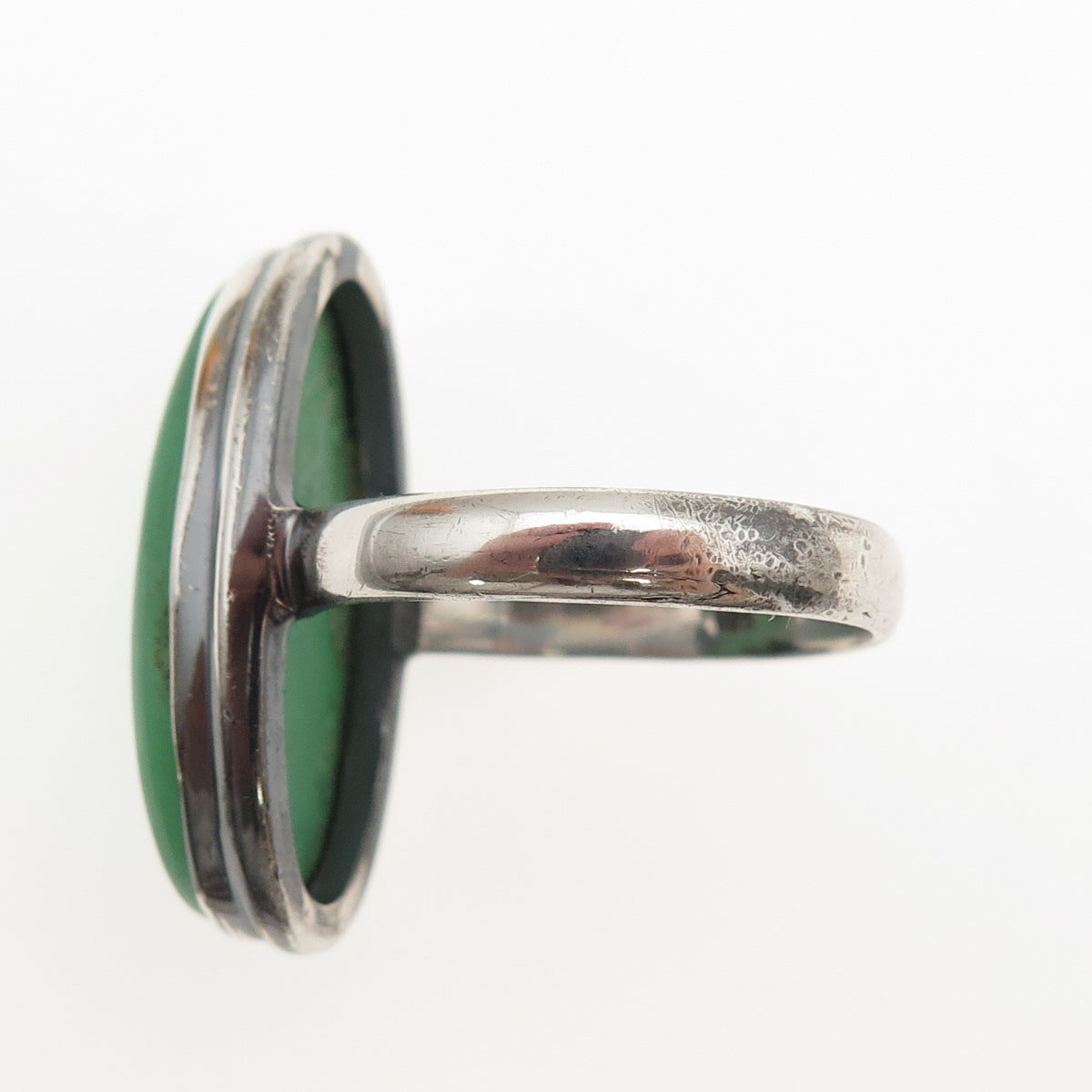 925 Sterling Silver Vintage Real Cabochon Chrysoprase Oxidized Ring Size 11.25