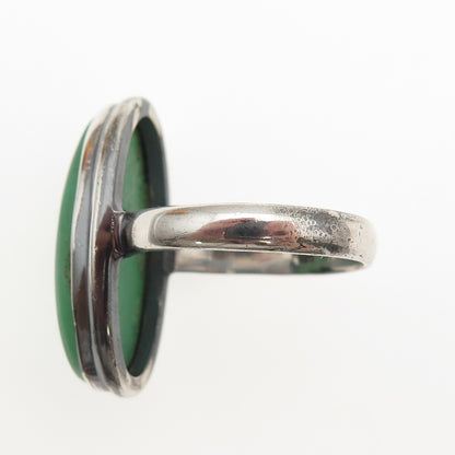 925 Sterling Silver Vintage Real Cabochon Chrysoprase Oxidized Ring Size 11.25