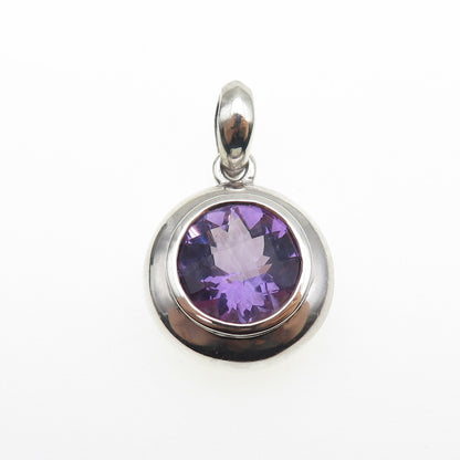 925 Sterling Silver Vintage EMA Real Round-Cut Amethyst Charm Pendant