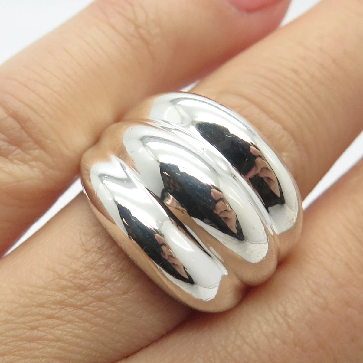 925 Sterling Silver Vintage Mexico Ribbed Ring Size 6.75