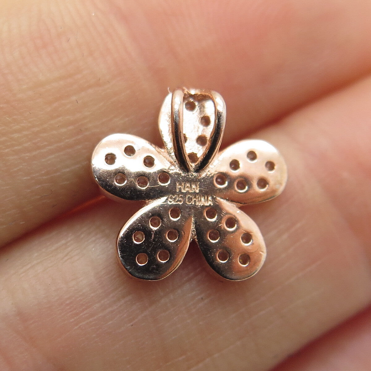 HAN 925 Sterling Silver Rose Gold Plated C Z Flower Minimalist Pendant
