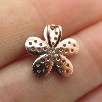 HAN 925 Sterling Silver Rose Gold Plated C Z Flower Minimalist Pendant