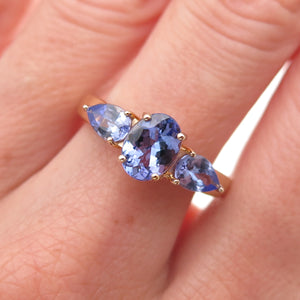 925 Sterling Silver Gold Plated Real Oval & Pear-Cut Tanzanite Ring Size 8