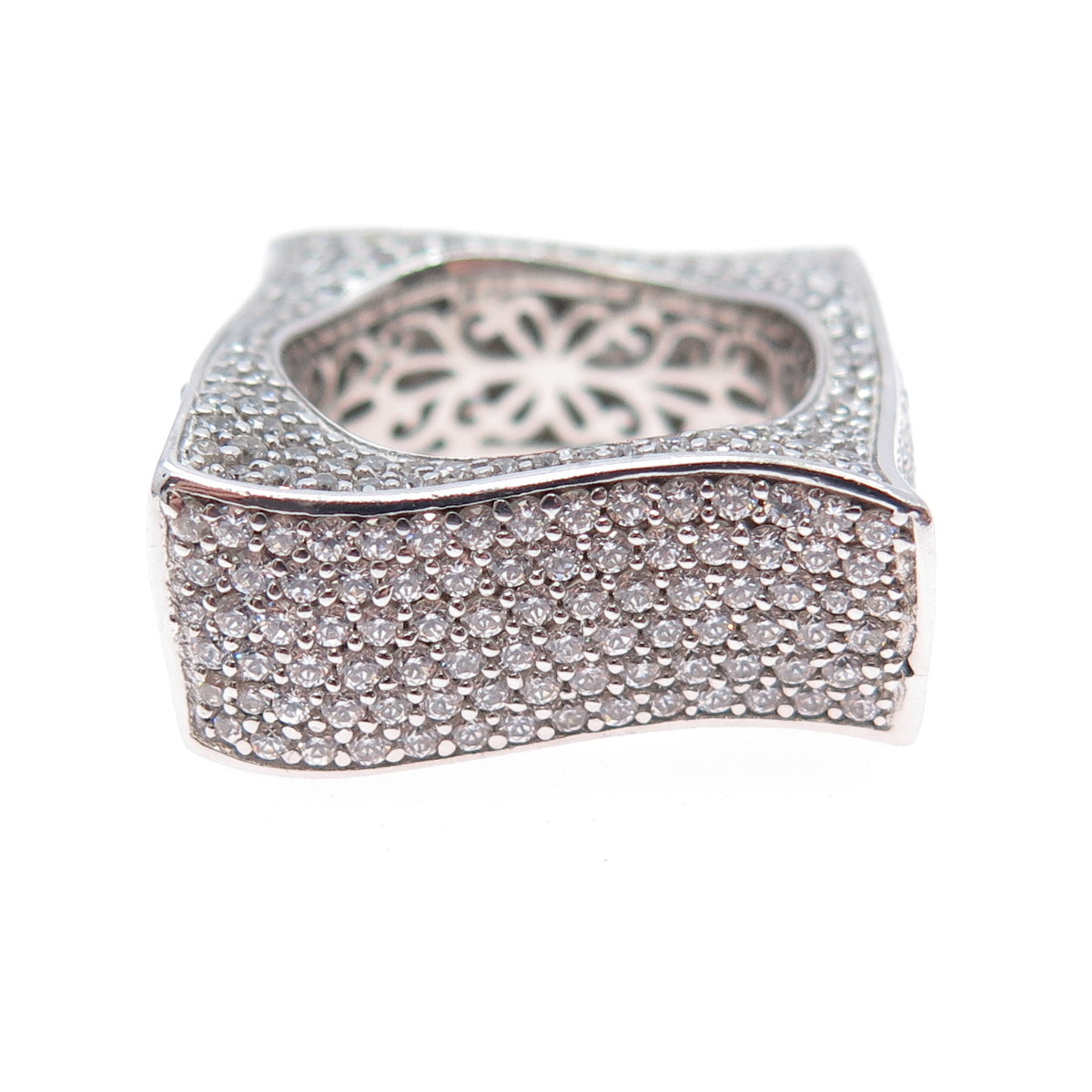 925 Sterling Silver Round-Cut C Z Wavy Statement Ring Size 6.25