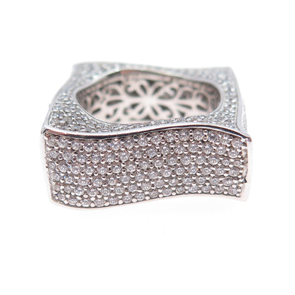 925 Sterling Silver Round-Cut C Z Wavy Statement Ring Size 6.25