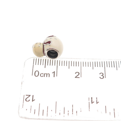 PANDORA 925 Sterling Silver Enamel Snowman Slide Bead Charm