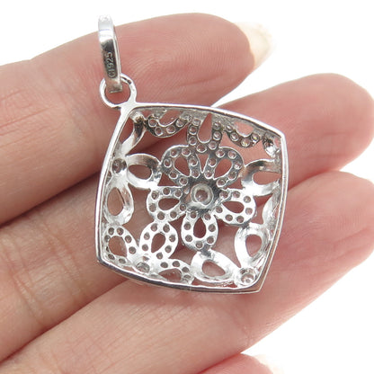 925 Sterling Silver Pave C Z Ornate Pendant