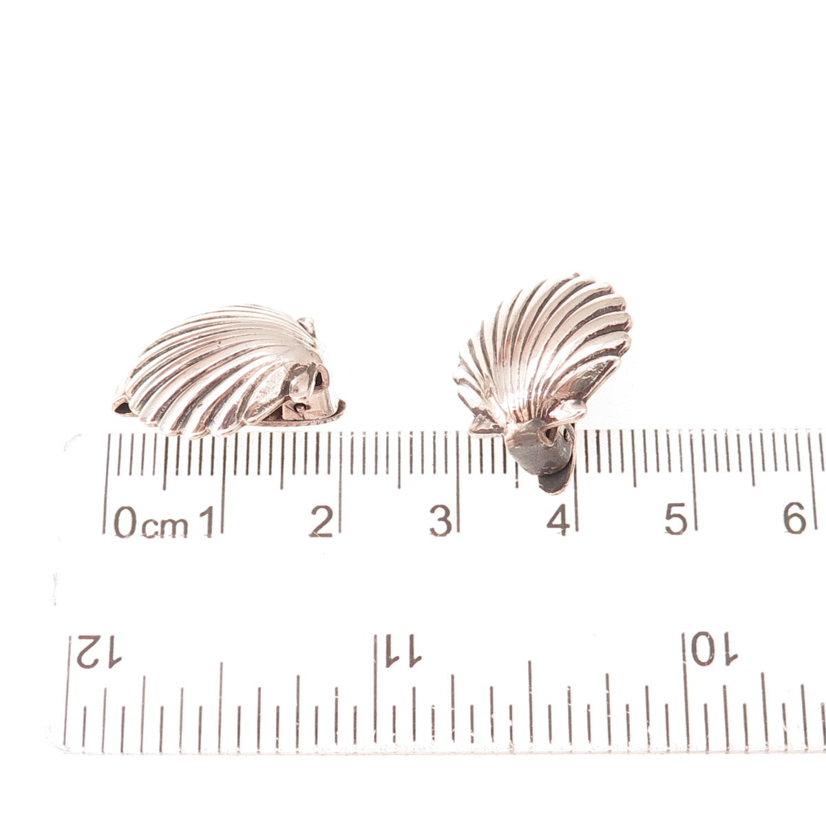 925 Sterling Silver Antique Art Deco Seashell Oxidized Clip On Earrings