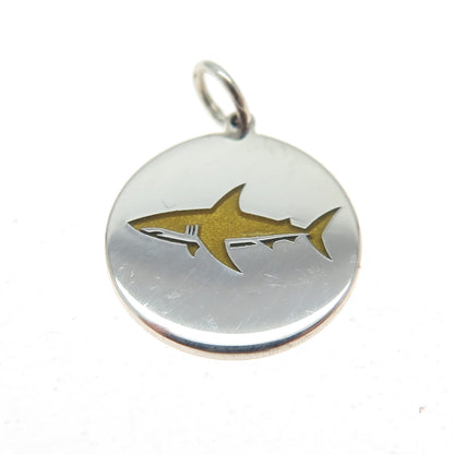 TOKEMOTI 925 Sterling Silver Yellow Enamel Shark Minimalist Charm Pendant