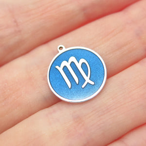 TOKEMOTI 925 Sterling Silver Blue Enamel Virgo Zodiac Minimalist Charm Pendant