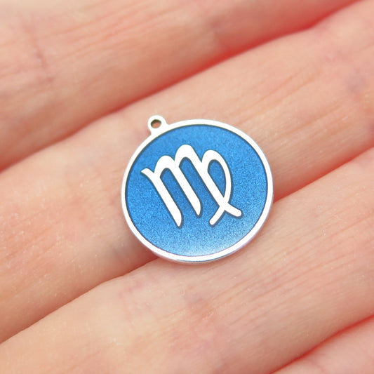 TOKEMOTI 925 Sterling Silver Blue Enamel Virgo Zodiac Minimalist Charm Pendant