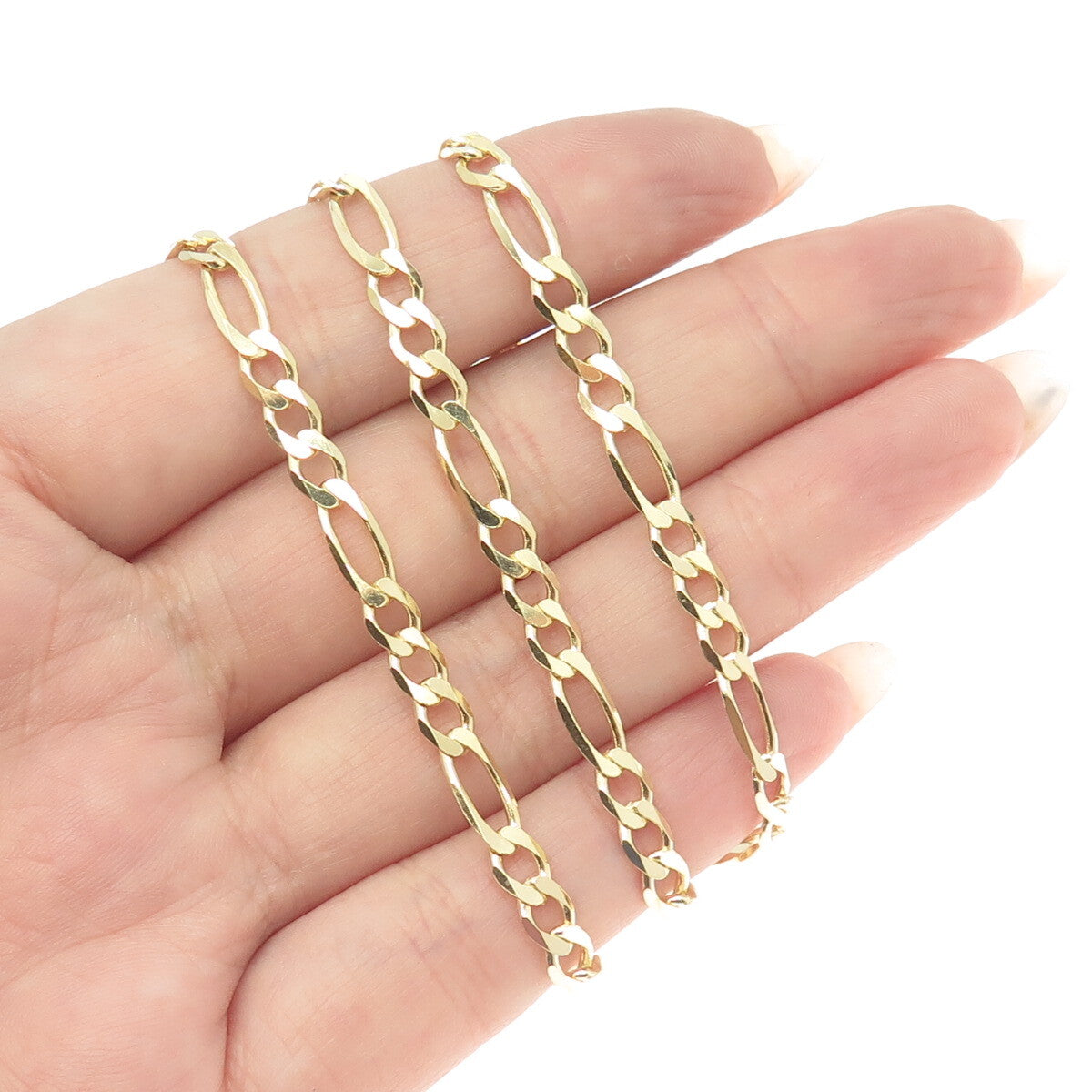 HAN 925 Sterling Silver Gold Plated Italy Figaro Chain Necklace 22"