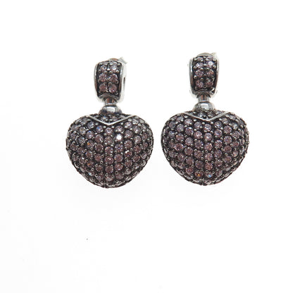 925 Sterling Silver Round-Cut Lavender C Z Heart Dangle Earrings
