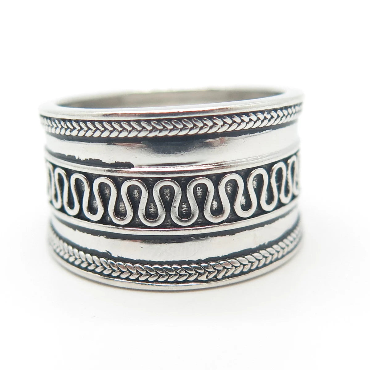 925 Sterling Silver Vintage Spiral Band Ring Size 7.25