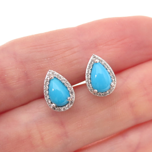 Chuck Clemency 925 Sterling Silver Real Turquoise & White Topaz Stud Earrings
