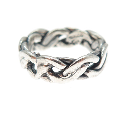 925 Sterling Silver Vintage Mexico Braided Oxidized Band Ring Size 8.25